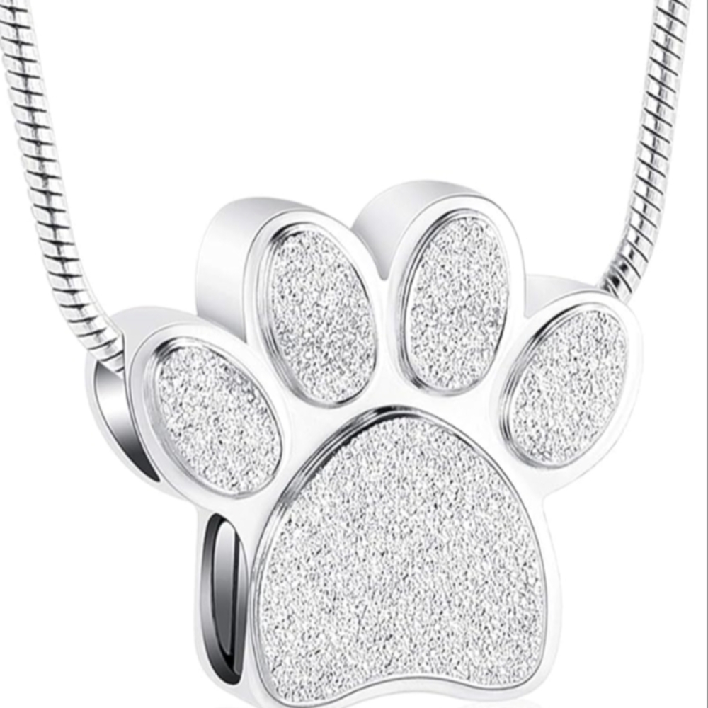 Silver Paw Print Pet Memorial Pendant Necklace